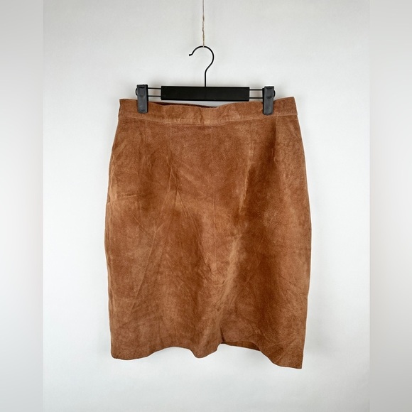Vintage 100% Genuine Leather Camel Cognac Brown Suede Skirt | US Size 18W - Picture 1 of 12